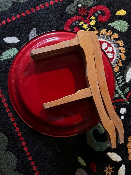 Guéridon / table à thé pliante vintage avec son plateau émaillé