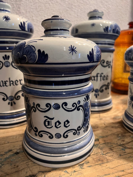 Ensemble de 5 pots de cuisine vintages en faïence de Delft (Hollande) Gilde peints à la main