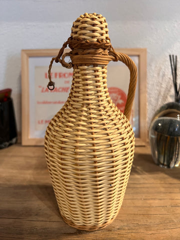 Bouteille vintage tressé en scoubidou avec anse