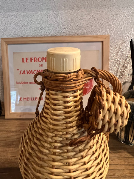 Bouteille vintage tressé en scoubidou avec anse