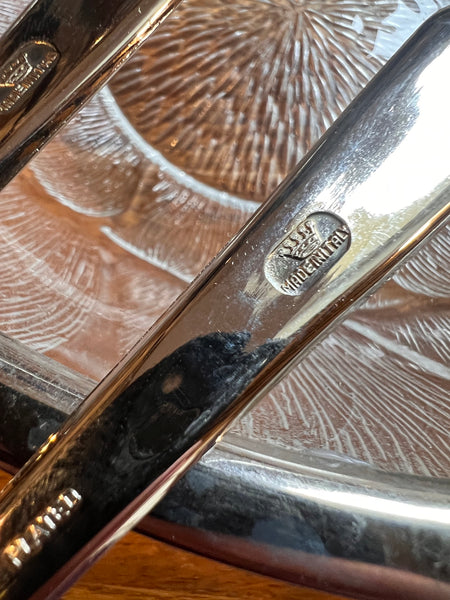 Saladier et couverts vintages en verre et métal plaqué argent - Made in Italy