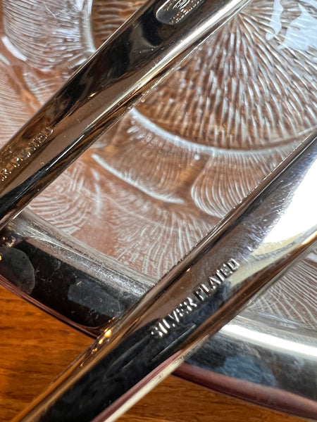 Saladier et couverts vintages en verre et métal plaqué argent - Made in Italy