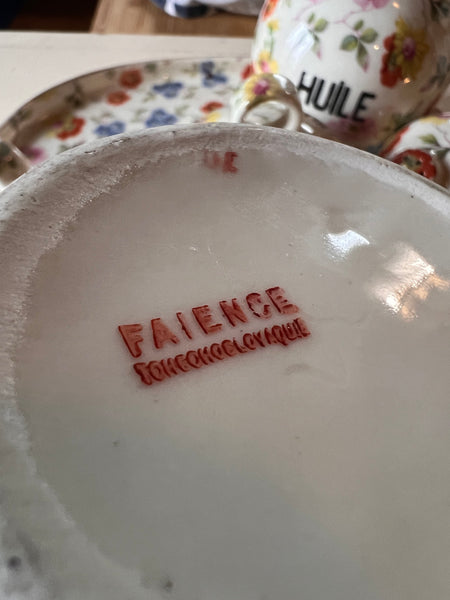 Service à assaisonnement vintage à fleurs en porcelaine - Tchécoslovaquie