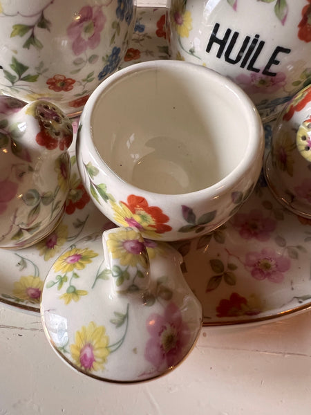 Service à assaisonnement vintage à fleurs en porcelaine - Tchécoslovaquie
