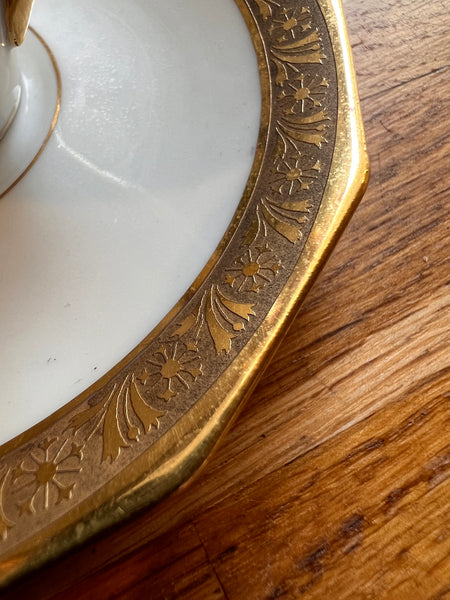 Elégantes tasse et sous-tasse anciennes Céramique Limousine dorées à l'or fin - Limoges France - Années 50
