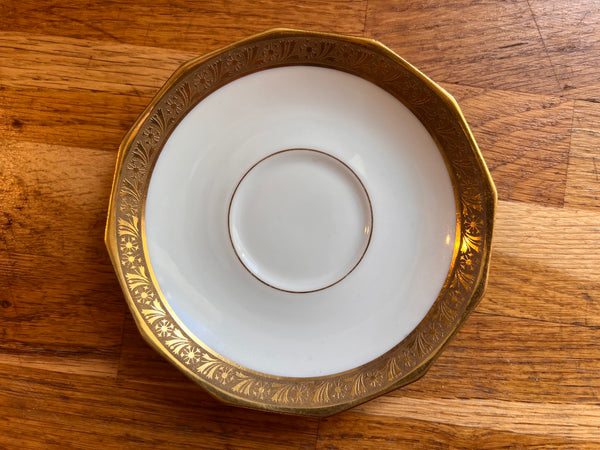 Elégantes tasse et sous-tasse anciennes Céramique Limousine dorées à l'or fin - Limoges France - Années 50