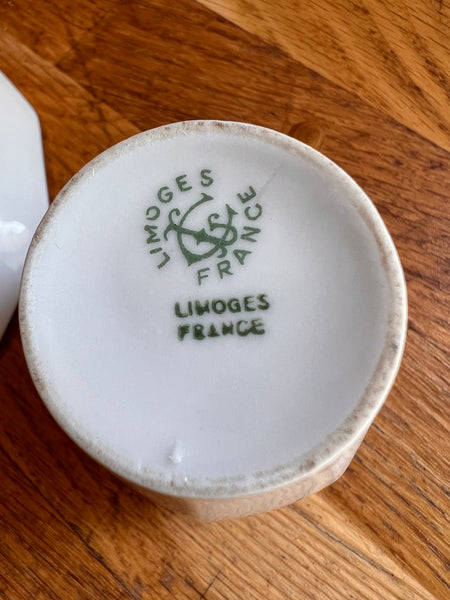 Elégantes tasse et sous-tasse anciennes Céramique Limousine dorées à l'or fin - Limoges France - Années 50