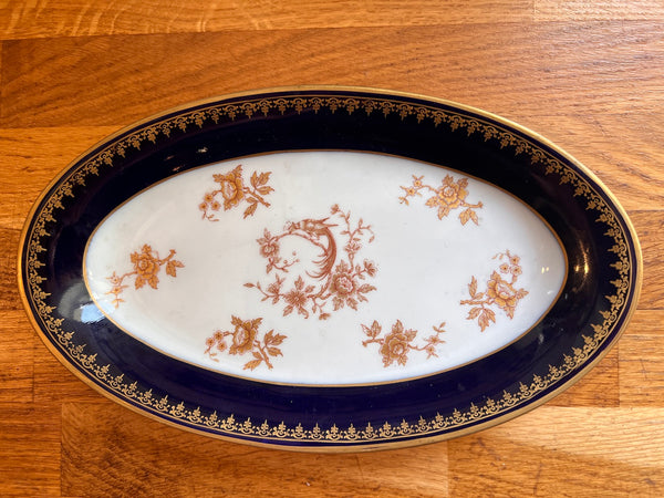 Petit plateau / vide-poche en porcelaine de Limoges Bleu de four Goumot Labesse