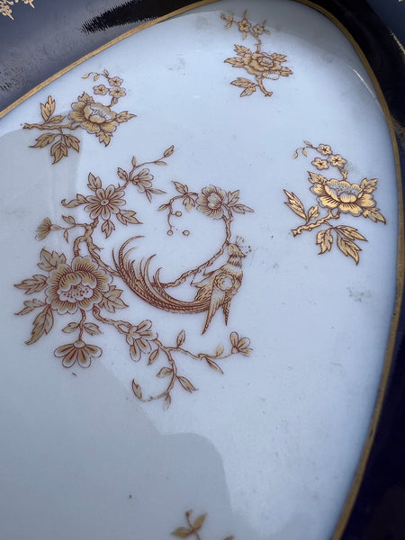 Petit plateau / vide-poche en porcelaine de Limoges Bleu de four Goumot Labesse