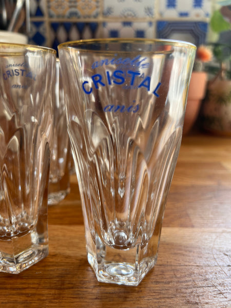 6 verres vintages Anisette Cristal Anis aux liserés dorés - Italy