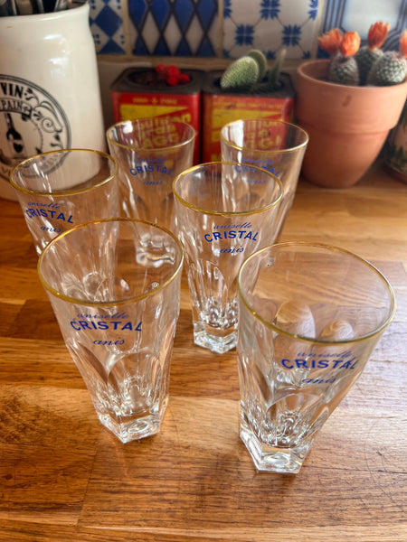 6 verres vintages Anisette Cristal Anis aux liserés dorés - Italy