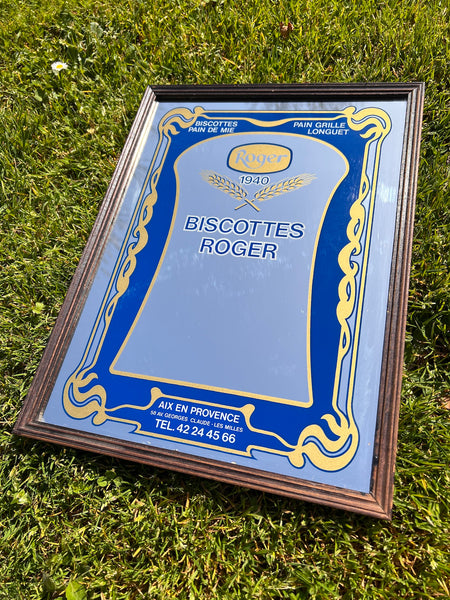 Miroir publicitaire vintage Biscottes Roger - 1970
