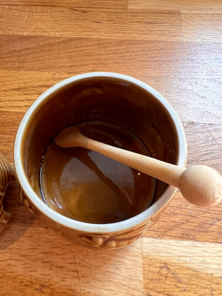 Pot à miel vintage en céramique et sa cuillère bois