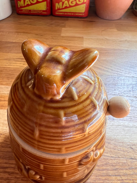 Pot à miel vintage en céramique et sa cuillère bois