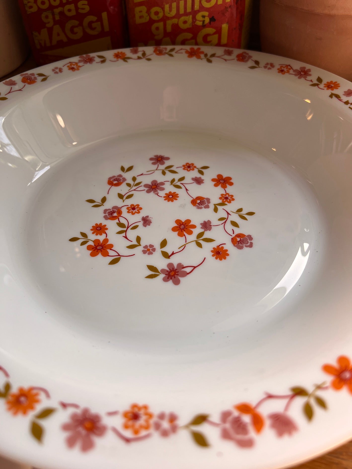 Lot De 3 Mugs Vintage ARCOPAL | Motif Fleurs Oranges Et Roses, Verre | Occasion, état Correct