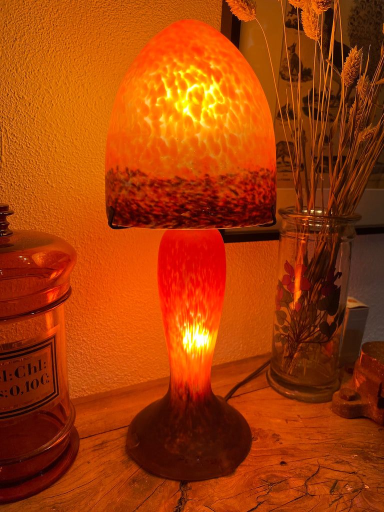 Lampe Champignon Pâte De Verre Orange