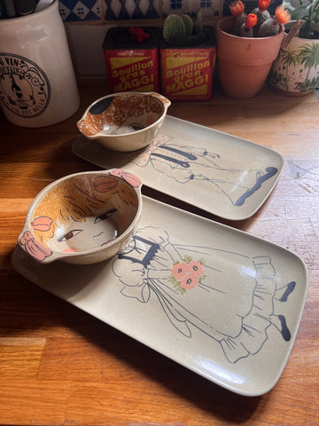 Service à petit-déjeuner Monsieur & Madame vintage en grès