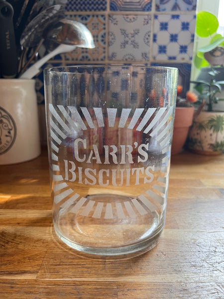 Pot de cuisine en verre vintage Carr's Biscuits - Made in England