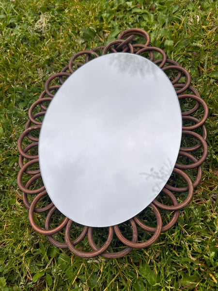 Miroir ovale vintage en rotin 35x27cm