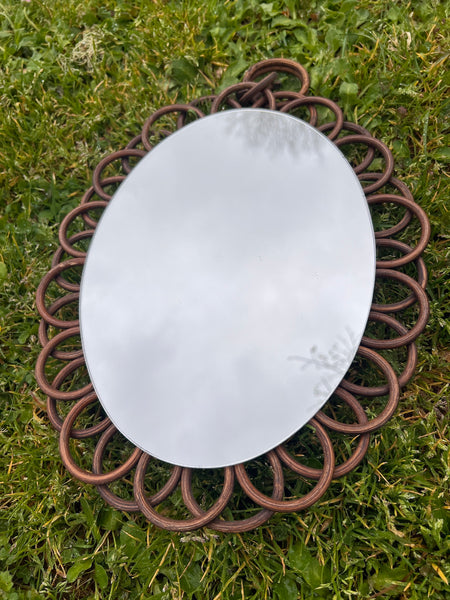 Miroir ovale vintage en rotin 35x27cm