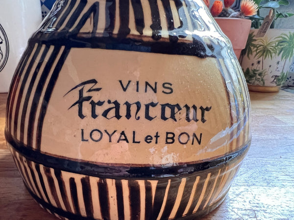Pichet publicitaire vintage Vins Francoeur en faïence