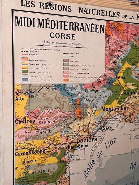 Carte / affiche scolaire vintage "Midi Méditerranéen et Corse" Kaeppelin et Deffontaines / Hatier N°6