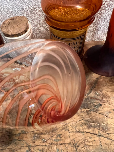 Vase vintage en verre soufflé de Murano à inclusion de filets roses