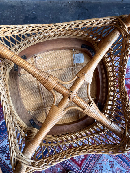 Rocking-chair / fauteuil à bascule vintage en bois et osier