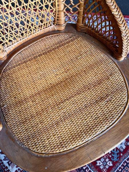 Rocking-chair / fauteuil à bascule vintage en bois et osier