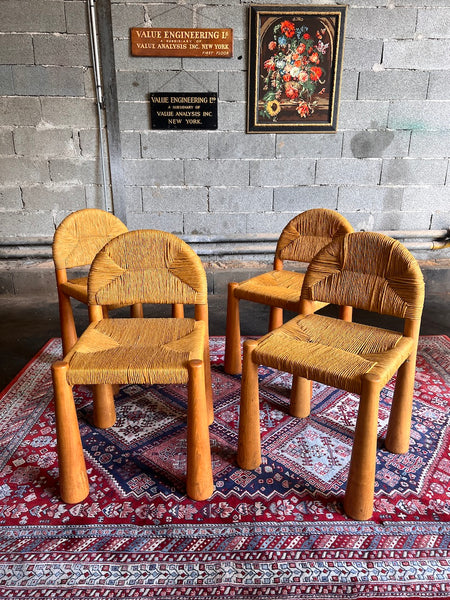 4 chaises Toscanolla en osier et pin massif par Alessandro Becchi pour Giovanetti - Italy - 1970