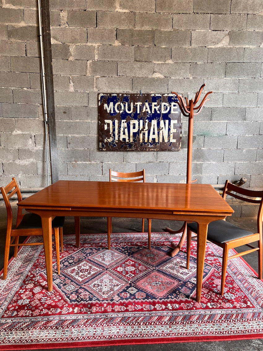 Table style scandinave en teck et ses 2 rallonges à l'italienne - Editions LB France - Années 60