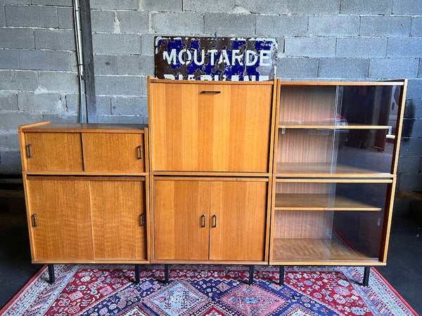 Bibliothèque vitrine vintage modulable style moderniste / Minvielle - Années 50/60