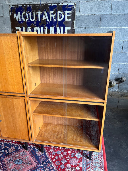 Bibliothèque vitrine vintage modulable style moderniste / Minvielle - Années 50/60