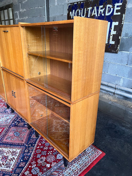 Bibliothèque vitrine vintage modulable style moderniste / Minvielle - Années 50/60