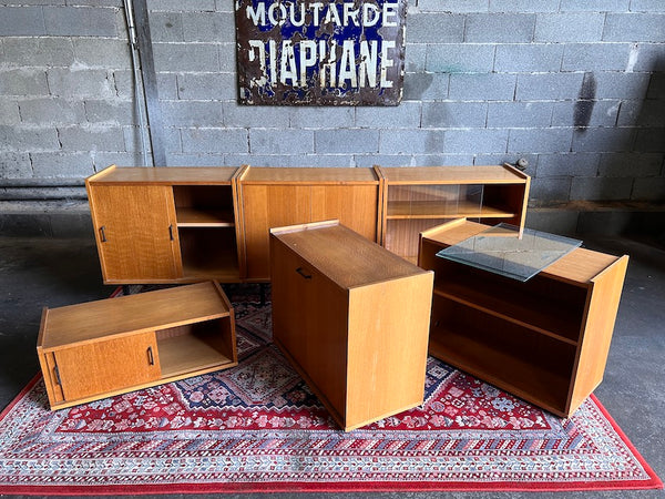 Bibliothèque vitrine vintage modulable style moderniste / Minvielle - Années 50/60