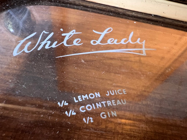 Plateau de service vintage Cocktail en métal argenté et verre sérigraphié - Années 70