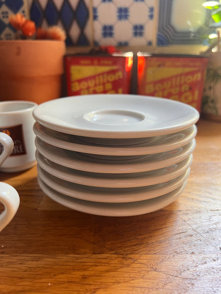 Lot de 6 tasses et sous-tasses vintages Jacques Vabre en céramique blanche