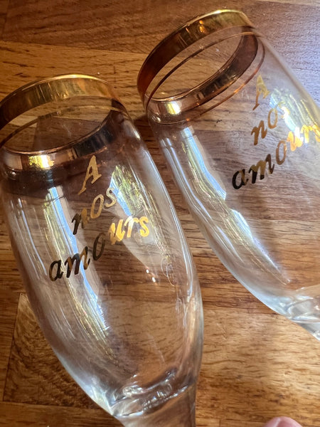 Duo de flûtes à champagne vintages A nos amours