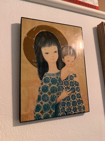 Petit cadre décoratif vintage maman / enfant 19x14cm - Années 70