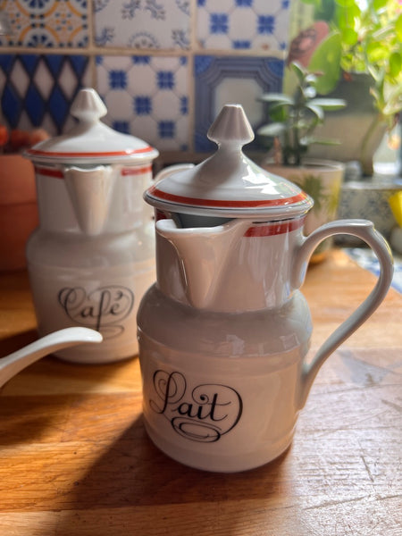 Service de petit-déjeuner de bistrot vintage Apilco Porcelaine d'Auteuil - Années 80