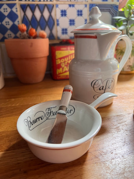 Service de petit-déjeuner de bistrot vintage Apilco Porcelaine d'Auteuil - Années 80