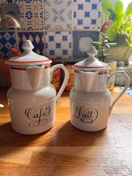 Service de petit-déjeuner de bistrot vintage Apilco Porcelaine d'Auteuil - Années 80