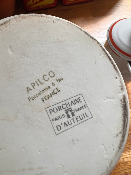 Service de petit-déjeuner de bistrot vintage Apilco Porcelaine d'Auteuil - Années 80