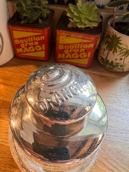 Shaker vintage Orangina en verre et métal - Années 80