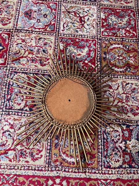 Miroir soleil vintage en rotin doré - 57 cm - Années 60