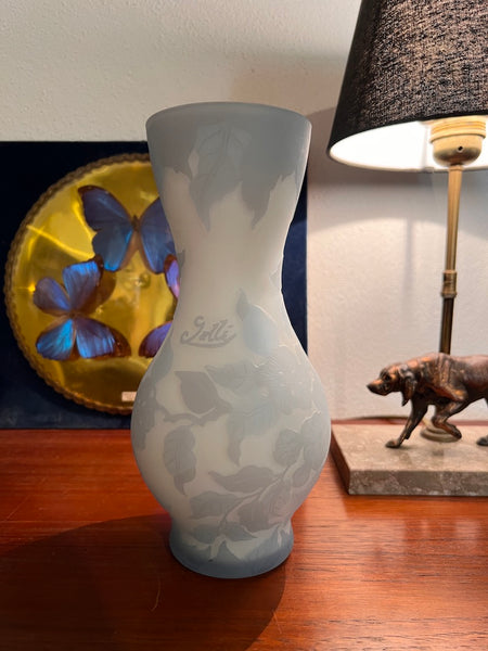 Vase vintage en verre soufflé à la bouche et gravé à l'acide Gallé Tip 24cm