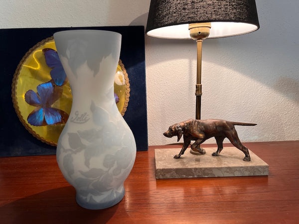 Vase vintage en verre soufflé à la bouche et gravé à l'acide Gallé Tip 24cm