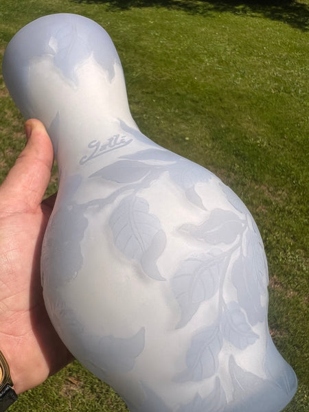 Vase vintage en verre soufflé à la bouche et gravé à l'acide Gallé Tip 24cm
