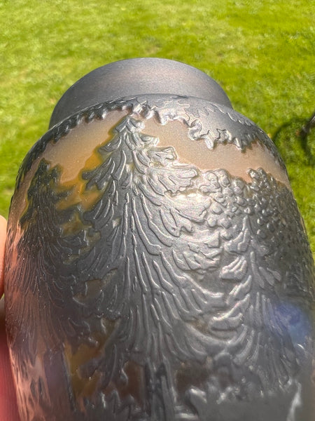 Petit vase / pot vintage en verre soufflé à la bouche et gravé à l'acide Gallé Tip 8cm