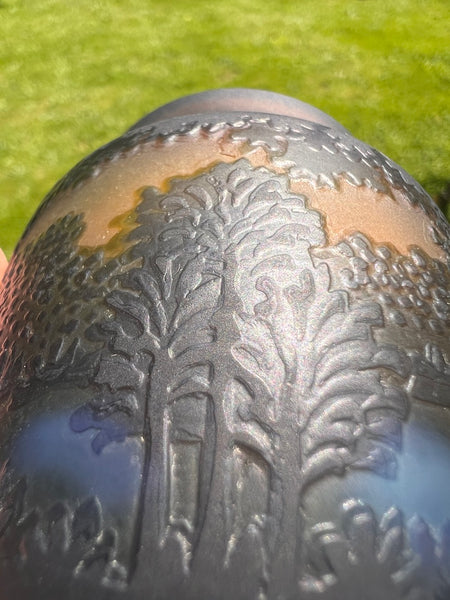 Petit vase / pot vintage en verre soufflé à la bouche et gravé à l'acide Gallé Tip 8cm